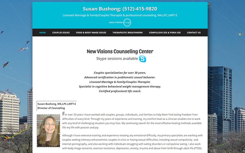 New Visions Counseling Center website for a licensed marriage and family therapist